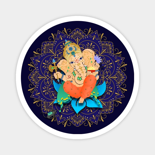 Lord Ganesha Blue Mandala - The Obstruction Destroyer Magnet by MandalaSoul